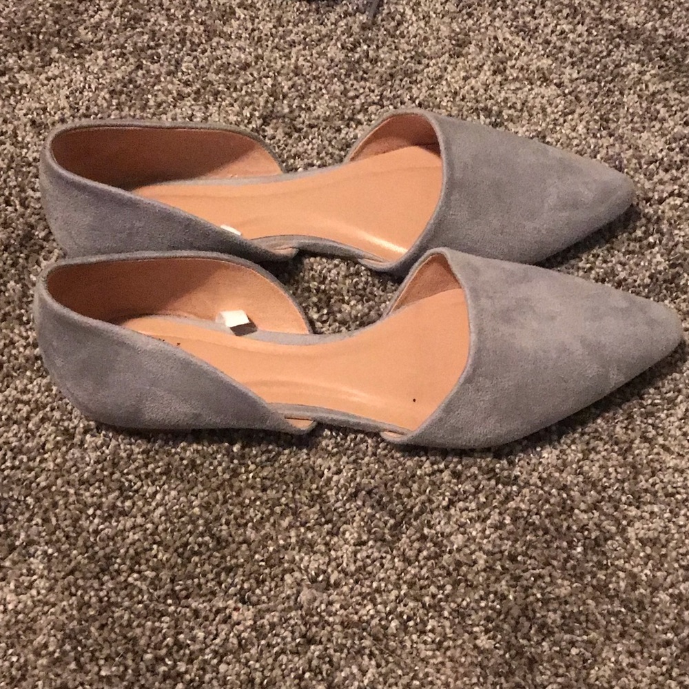 Baby blue suede flats.